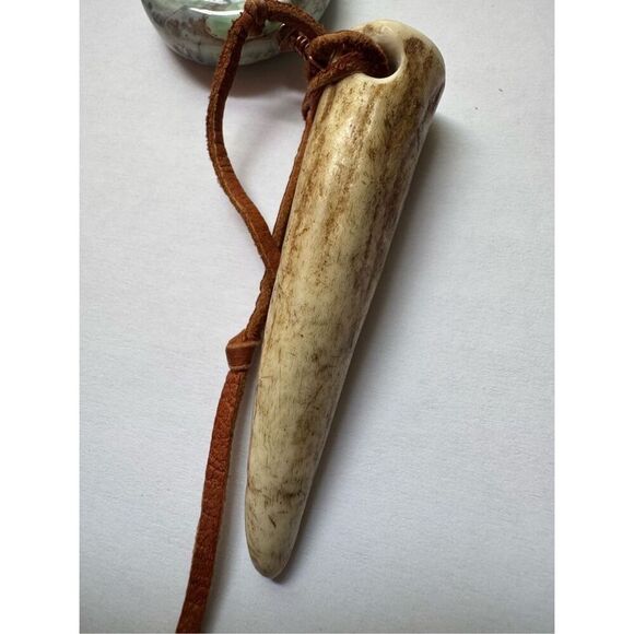 Vintage Native American Viscolite & Jasper Beaded Antler Necklace Navajo Boho - Picture 7 of 7